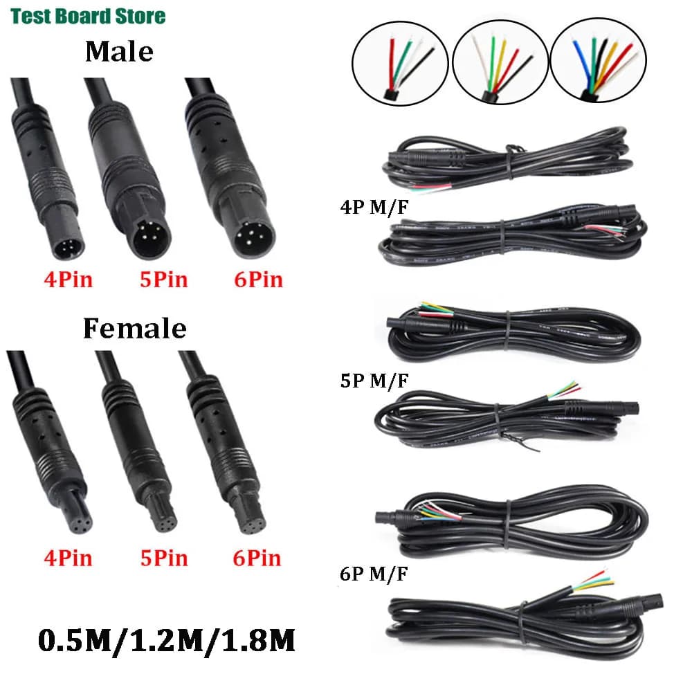 Cavo di Prolunga per Telecamera DVR Auto con Connettori Maschio e Femmina a 4, 5, 6 Pin, Cavo di Alimentazione Fai-da-Te 0,5M 1,2M 1,8M