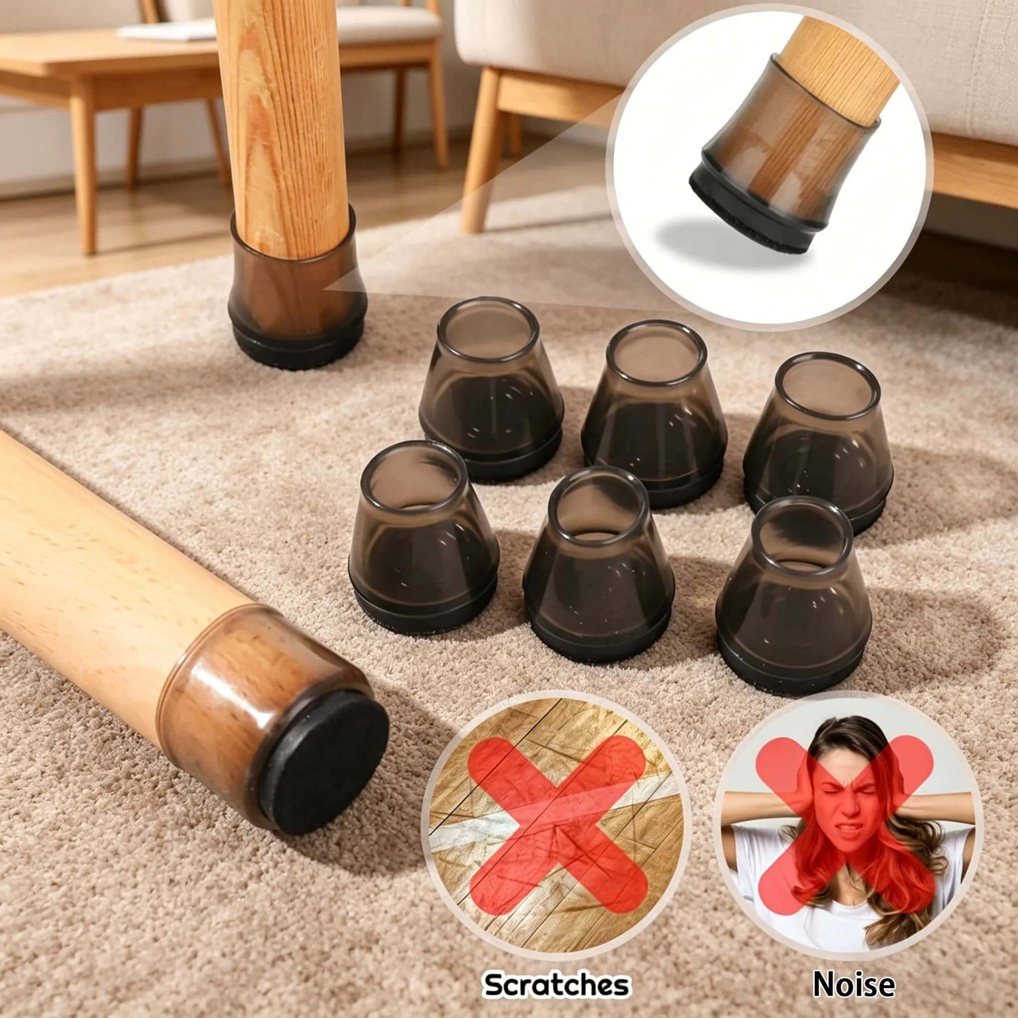 Set di 16 Tappi in Silicone per Gambe di Sedie, Antiscivolo, Antigraffio, Silenziosi, Protezione per Pavimenti in Legno, Impermeabili, con Feltro