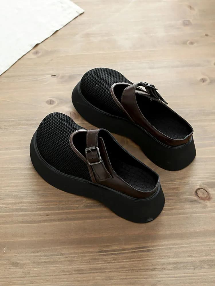 Women's Breathable Mesh Slip-On Slippers Thickened Sole Head Cover Outdoor Summer Shoes Vintage Forest System Open-Toe Slippers