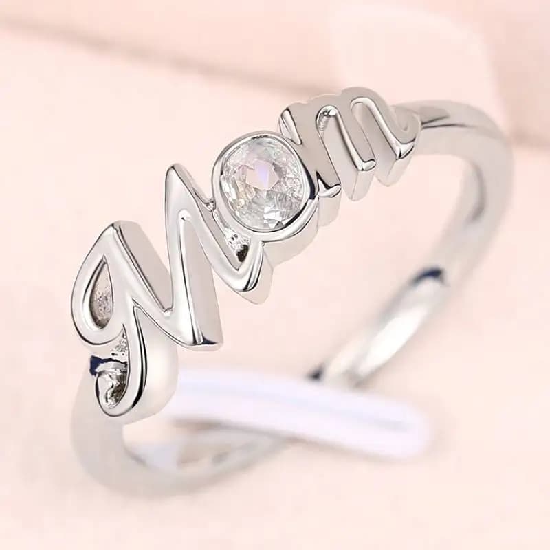 Anello da Donna Huitan a Forma di Mamma, Colore Argento con Incastonatura di Zirconi Brillanti, Elegante Accessorio Romantico per la Festa della Mamma, Regalo di Gioielleria per la Mamma