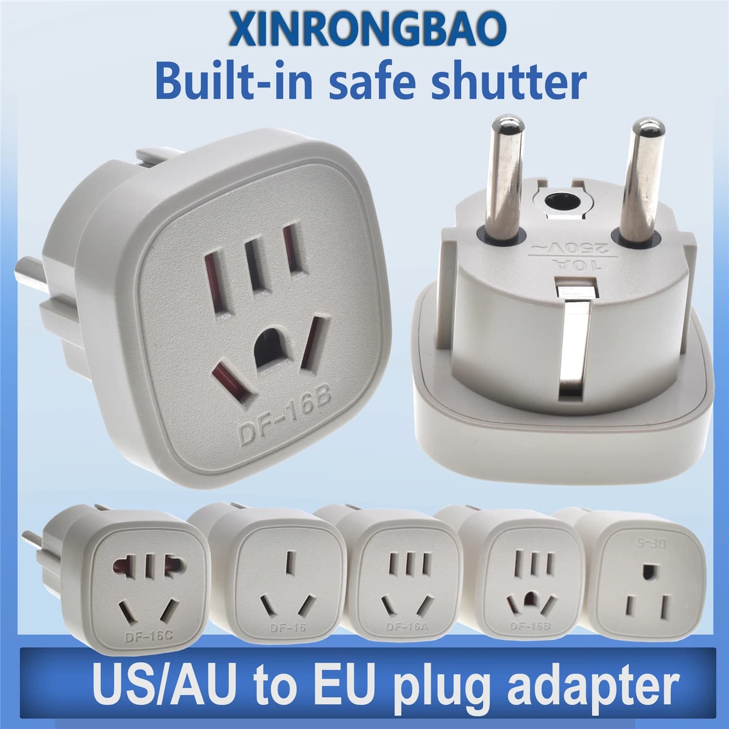 Adattatore da US/AU a EU plug otturatore sicuro integrato da America a convertitore europeo da viaggio per spina Schuko svizzera Russia polonia coreana
