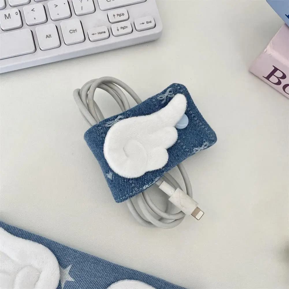 Organizzatore Portatile per Cavi Dati in Tessuto, Gestione Cavi da Viaggio e Ufficio, Chiusura a Scatto, Rosa Blu, Accessorio per Conservazione Cavi Auricolari