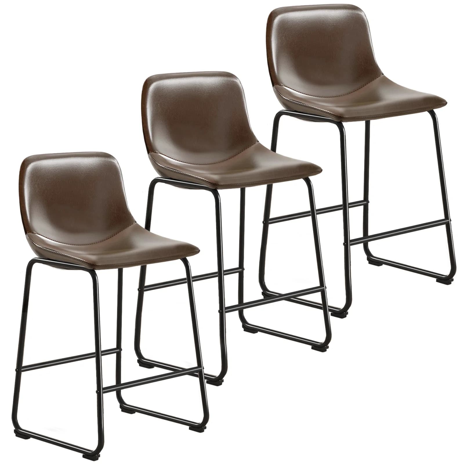 Set di 3 Sgabelli da Bar Rfiver, Sgabelli con Schienale, Moderni Sgabelli in Ecopelle con Gambe in Metallo e Poggiapiedi