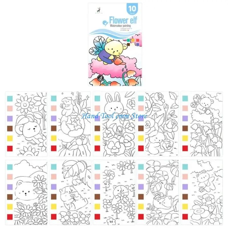 H37F Children Sketch Book Kids Art Activity Book Watercolor Painting Book with Pre Printed Color Blocks Thick Paper