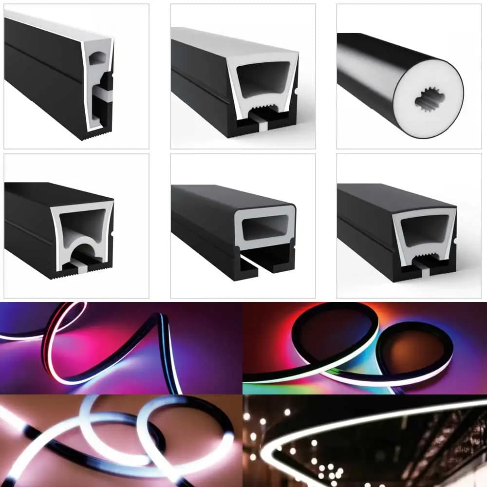Waterproof 0.5 m-5 m IP67 black LED neon diffuser tube, soft silicone cover for directable RGB light strips, outdoor home decorations
