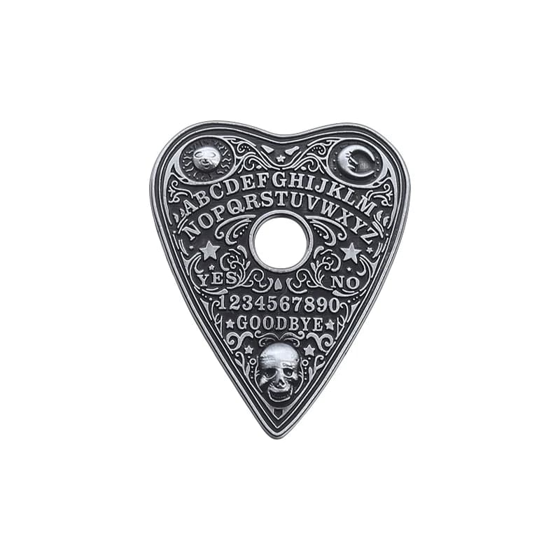Cuore Teschio Ouija Board Spilla Spille smaltate Strega Spirit Board Spilla Zaino Distintivo da bavero Halloween Punk Accessorio per gioielli Regali