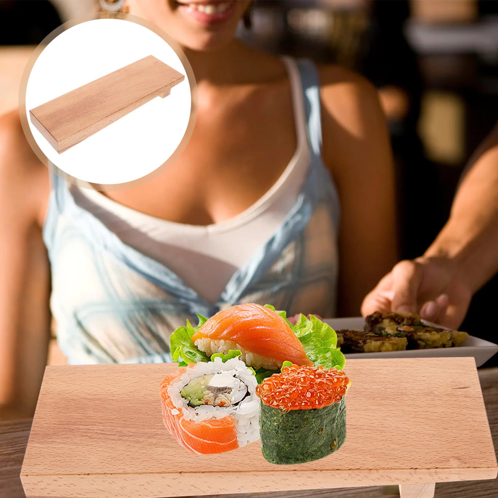 Vassoio in Legno per Sushi, Piatto Premium in Legno Naturale per Casa, Ristoranti, Feste, Esposizione di Snack, Sashimi, Frutta Secca e Noci