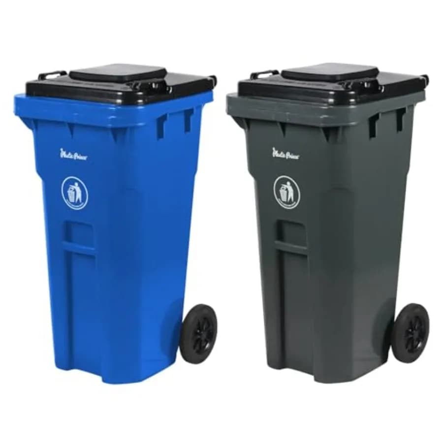 Bidone per Riciclaggio da Esterno da 3 Galloni con Ruote e Coperchio, Contenitore per Rifiuti Resistente Blu e Grigio per Casa, Garage, Ufficio