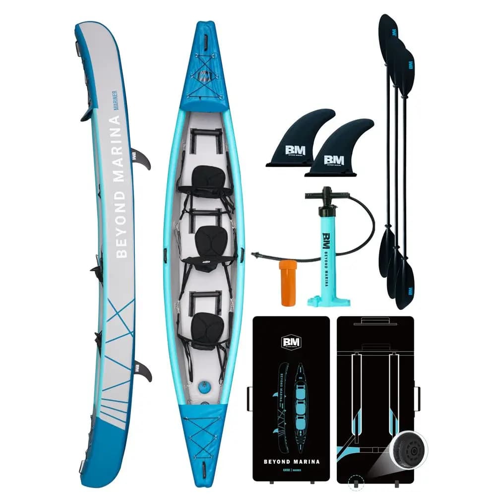Kayak Gonfiabile per 1, 2 o 3 Persone, Kayak per Adulti Completamente in Drop Stitch con Pagaie in Alluminio, Sedili, Poggiapiedi, Pompa, Pinne