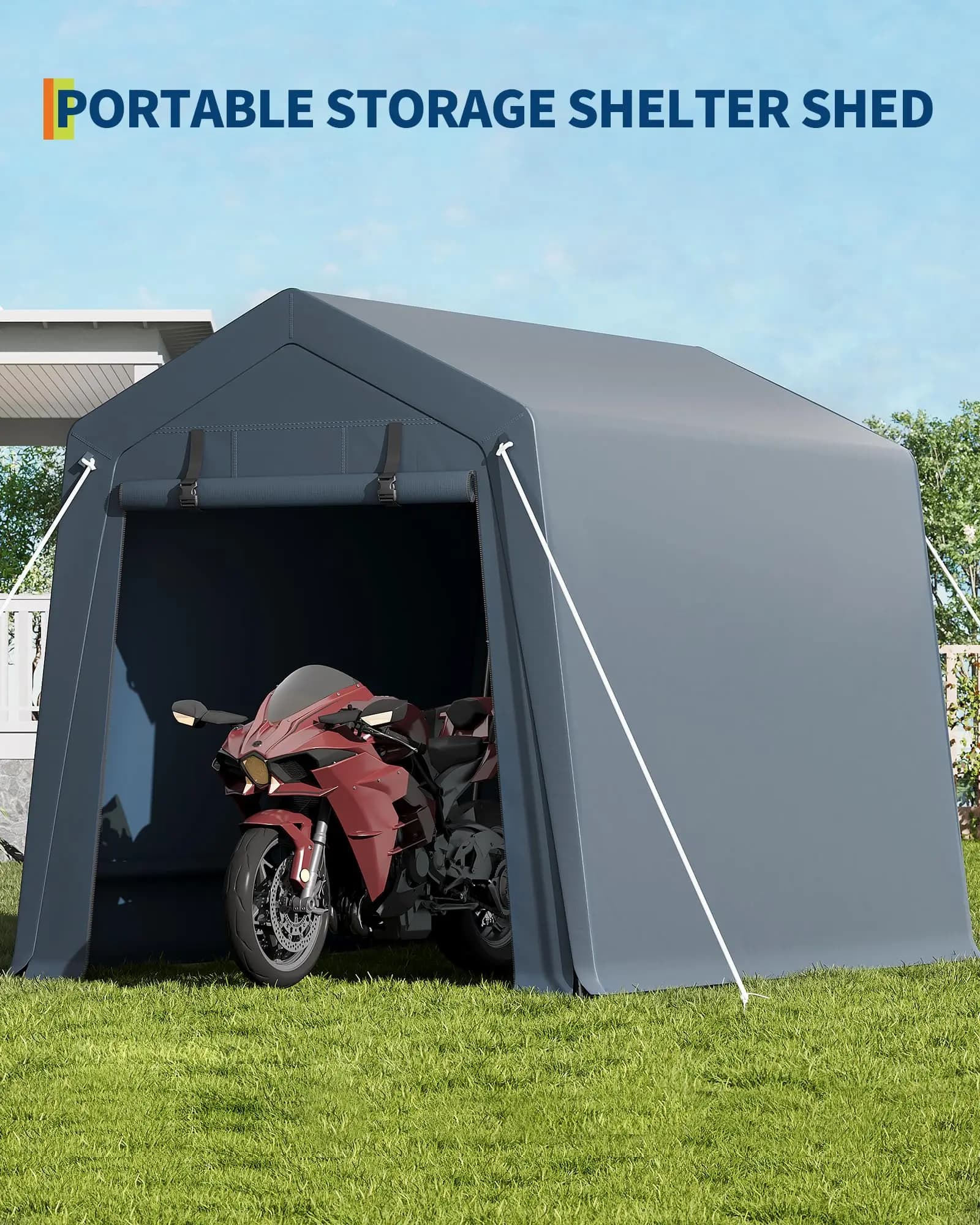 Garden shed 6x8 FT Exterior resistant, Portable shelf with steel frame and PE raincoat, Doors with Double Hinge and Air Grid