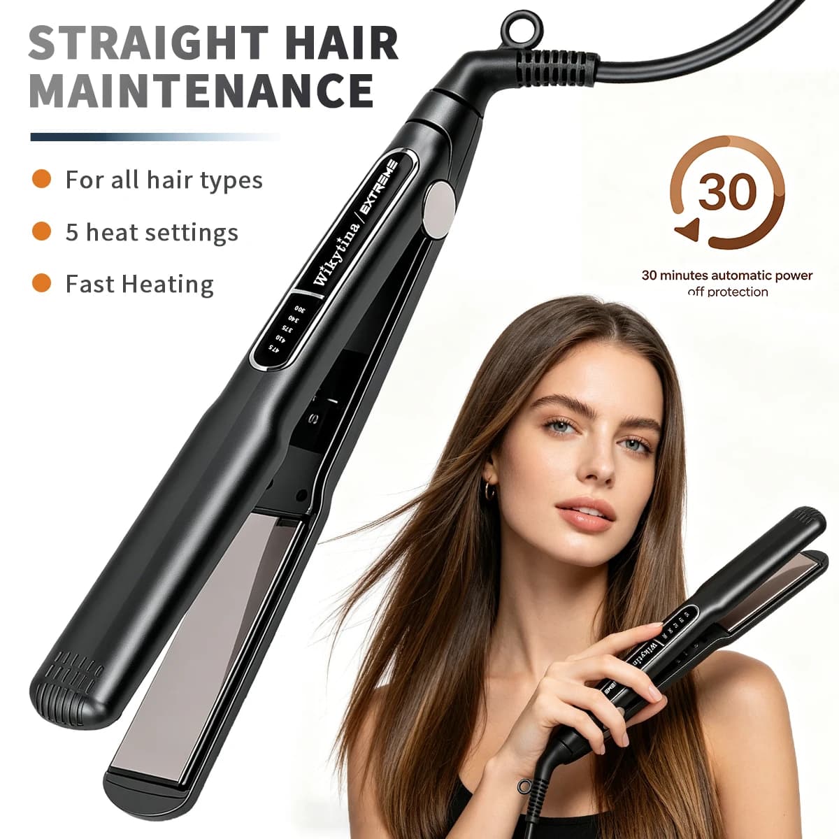 Piastra per Capelli Professionale in Titanio 2-in-1 con 5 Impostazioni di Calore, Riscaldamento Rapido, Ioni Negativi, Ferro Piatto da Salone