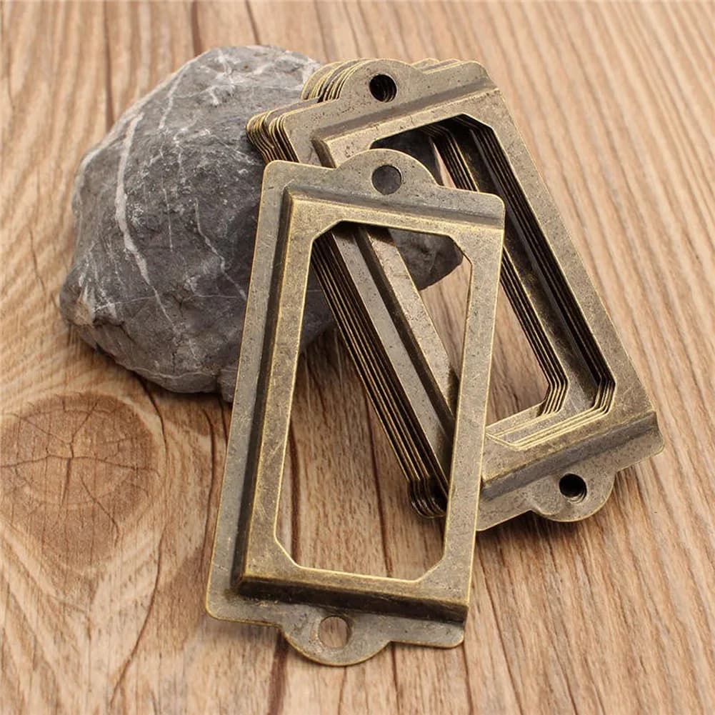 12 pezzi in ottone antico etichetta in metallo Pull Frame maniglia File porta biglietti da visita per mobili cassettiera per mobili