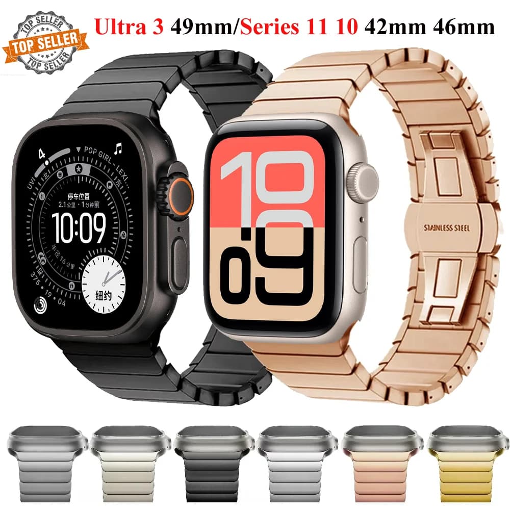 Cinturino per Apple Watch Ultra 3 2 Band 49mm 45mm 41mm Bracciale in acciaio inossidabile per iWatch Series 11 10 42mm 46mm SE 3 40mm 44mm 38
