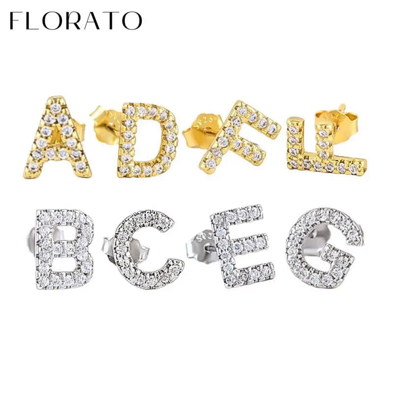 925 Sterling Silver Ear Needle 26 Letter Studs Inlaid With Zircon Gold Silver small Earrings For Women Fashion Party Jewelry