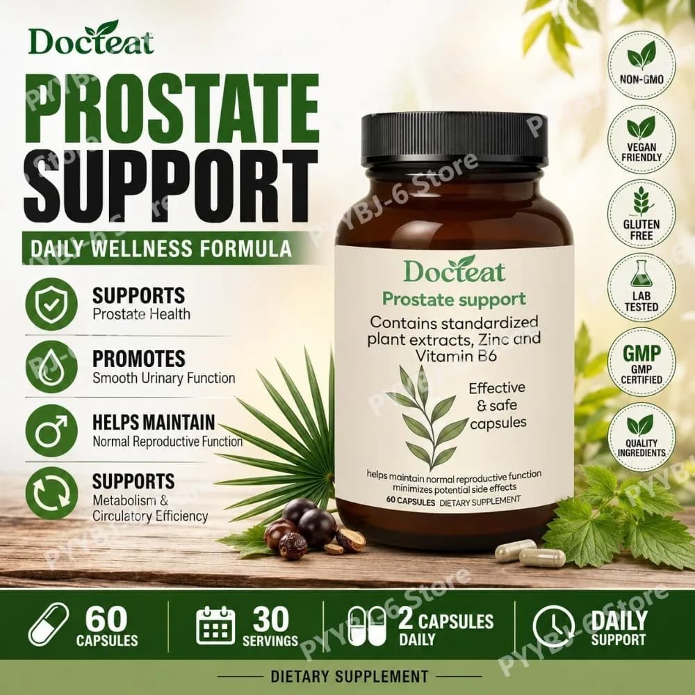 Prostate Support Capsules Saw Palmetto Nettle Extract Zinc Vitamin B6 Herbal Supplement for Daily Wellness, 60 Capsules