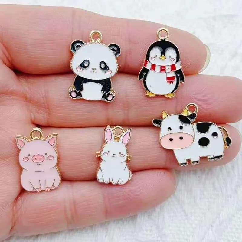 10pcs Cartoon Penguin Panda DIY Korean Edition Keychain Pendant Necklace Pendant Alloy Drip Oil Jewelry Accessories