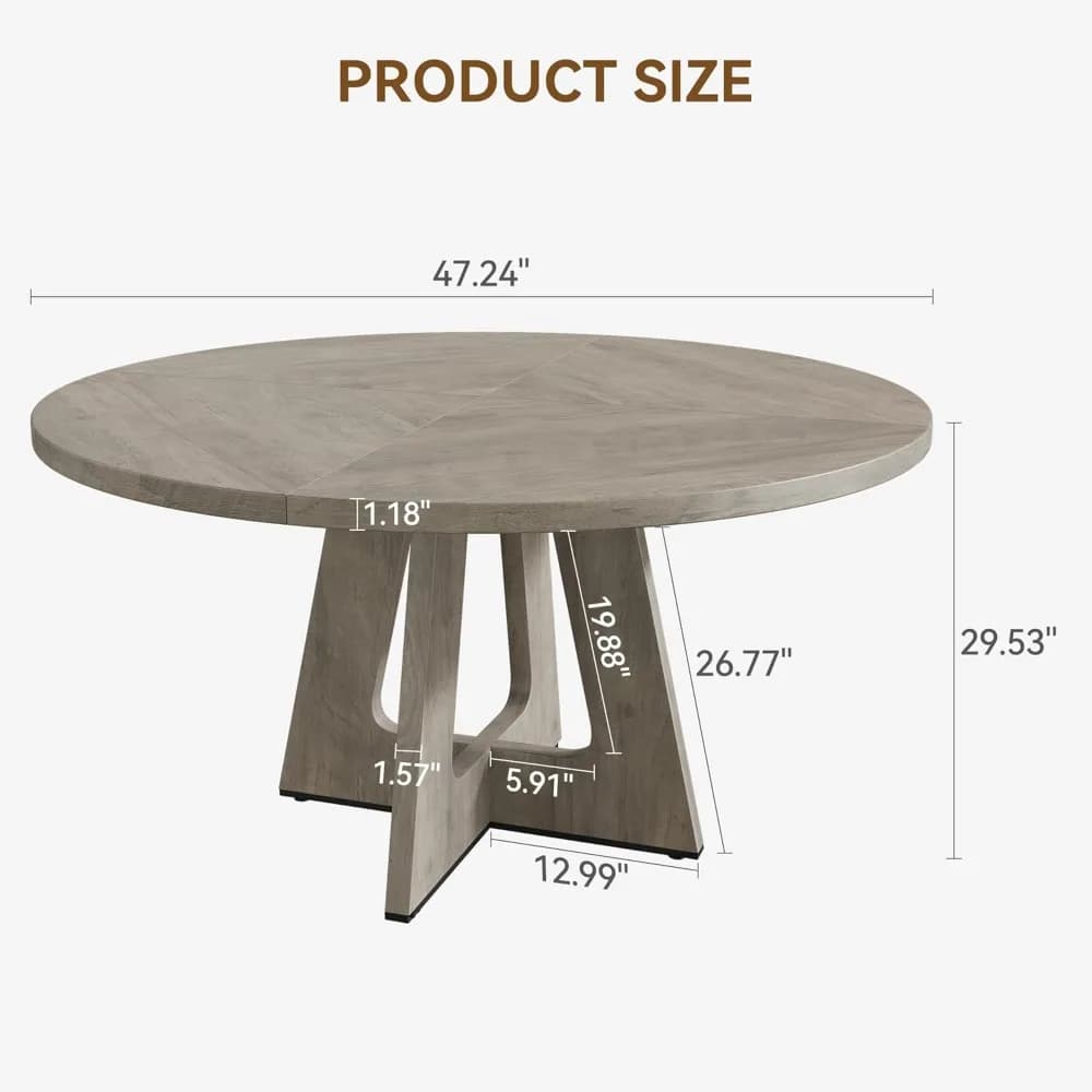 Set Tavolo da Pranzo Rotondo Grande da 47 Pollici per 4-6 Persone, Tavolo da Pranzo Stile Rustico con Piano e Gambe in Legno, Personalizzabile