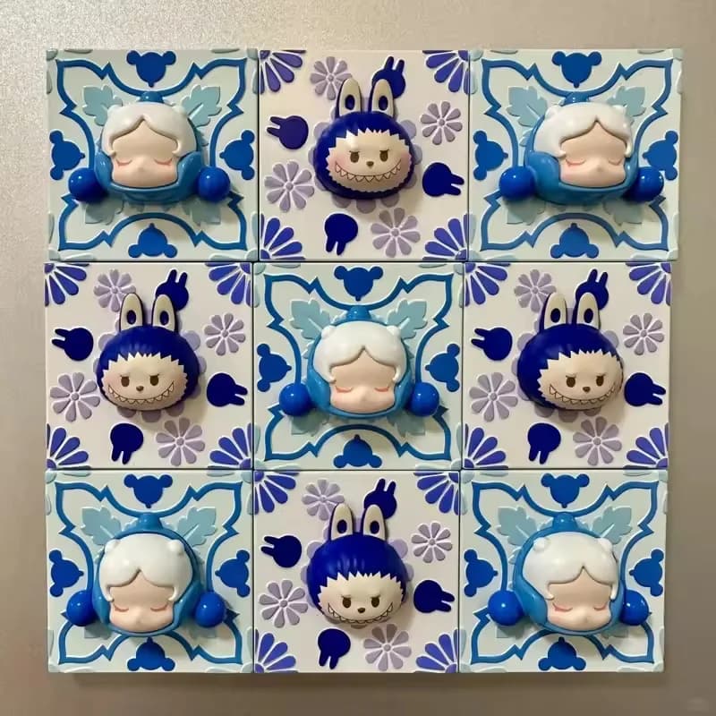 Genuino Pop Mart Macao Edizione limitata Skullpanda Labubu Classic Tile Series Mini Magnete per frigorifero Carta da appendere Commemorativa