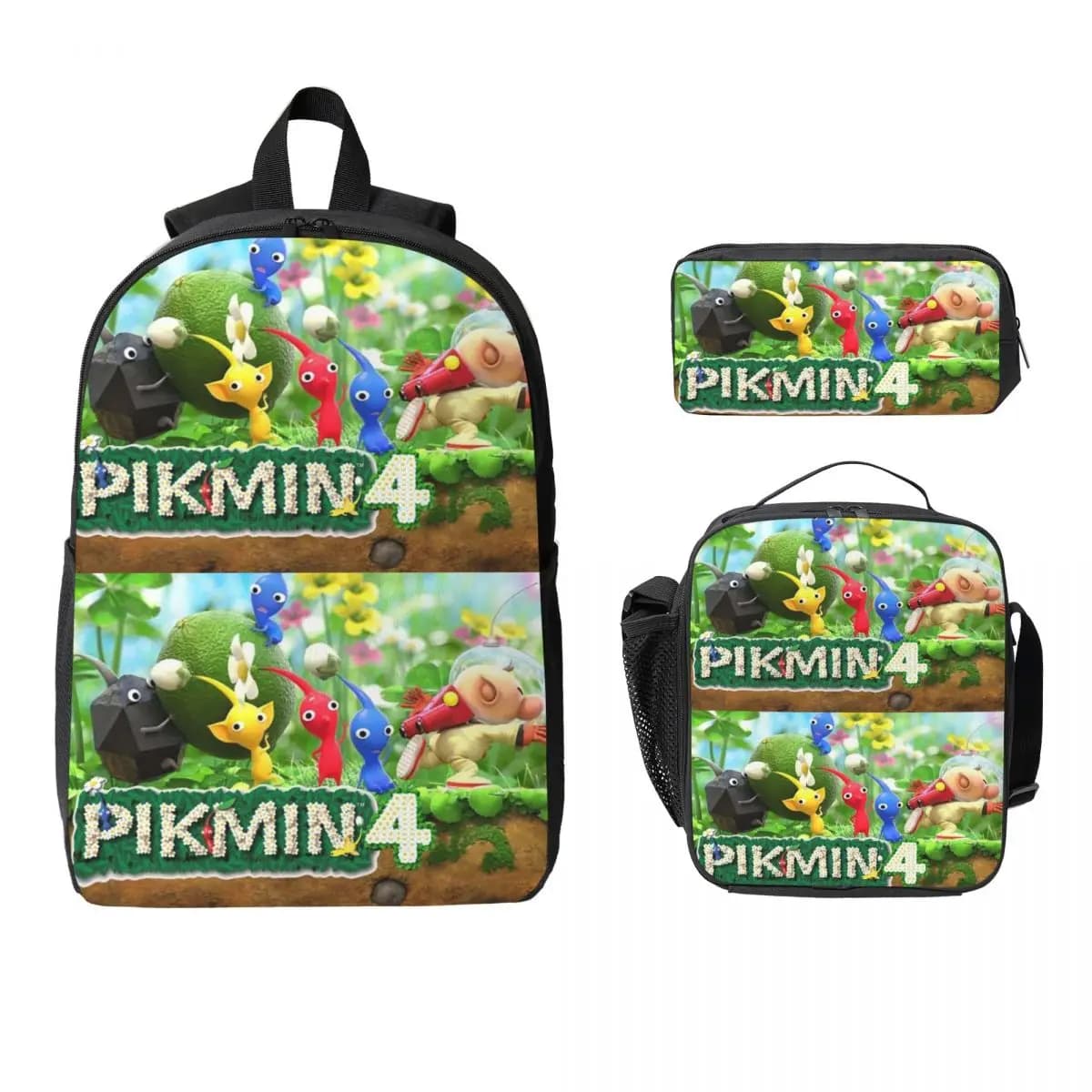 Pikmin Backpack Student Boys Girls BookBag School Bag Laptop Shoulder Bags 3ps Insulated Lunch Bag Pencil Case