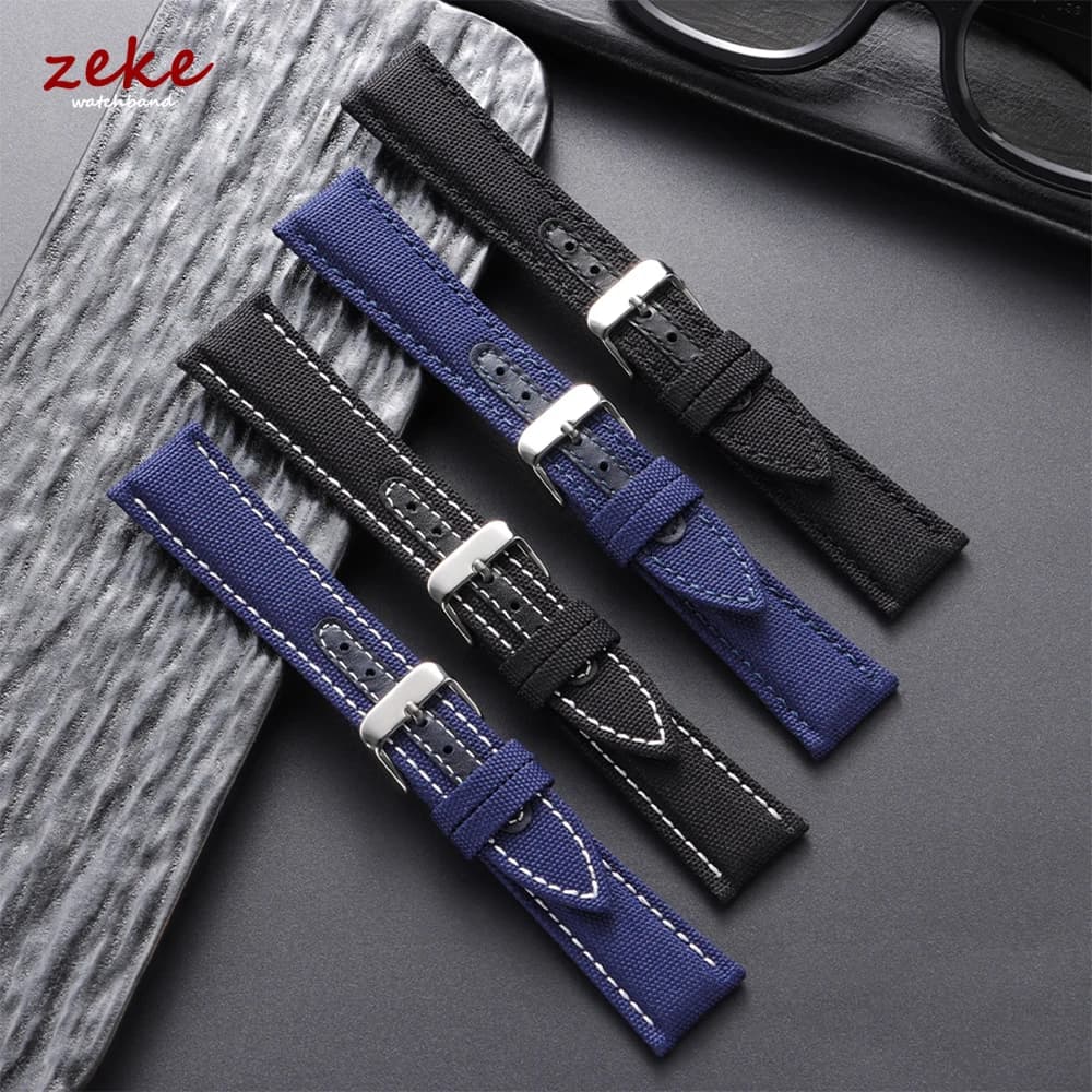 Cinturino per orologio Sailcloth 20mm 22mm per Omega per Seiko Cinturini con cuciture in pelle di nylon Bracciale a sgancio rapido Cinturino per smartwatch