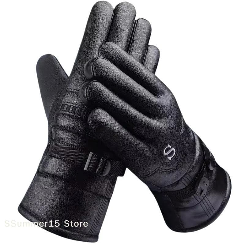 【R】Winter Leather Gloves Waterproof Resistance Cold Outdoor Sports Warm Motorcycle For Men Gloves