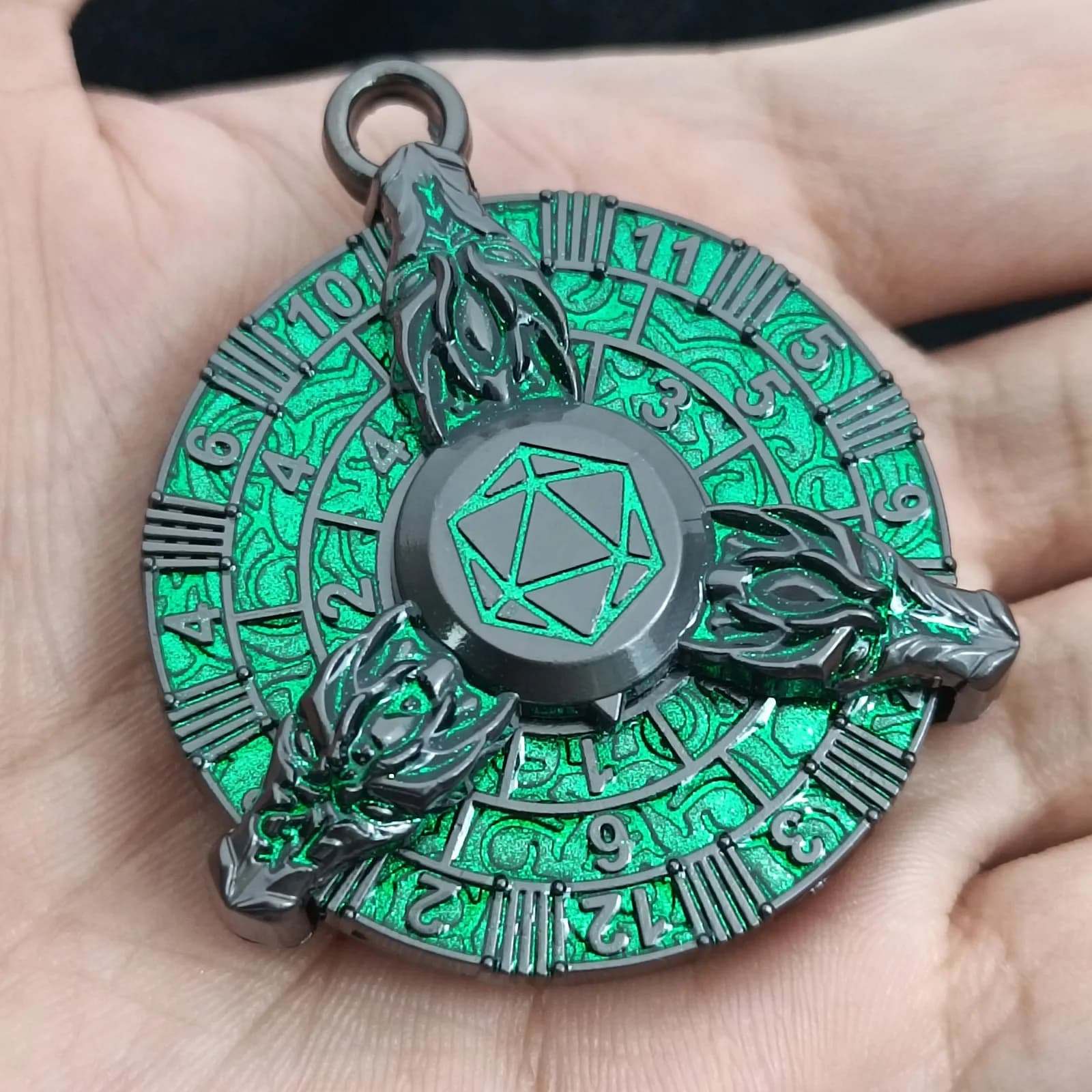 Ciondolo Girevole Vintage per Dadi DND, Giocattolo Antistress a Forma di Dado Roulette in Metallo a Tema Drago, Dado Giroscopico Portatile per Giochi da Tavolo TTRPG
