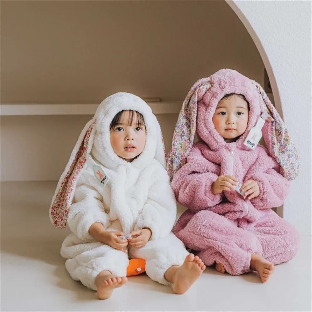 Primavera Neonate Ragazzi Coniglio Pagliaccetto Neonato Tuta intera Pigiama con cappuccio Ragazzi Peluche Homewear Abiti Costume da bambino
