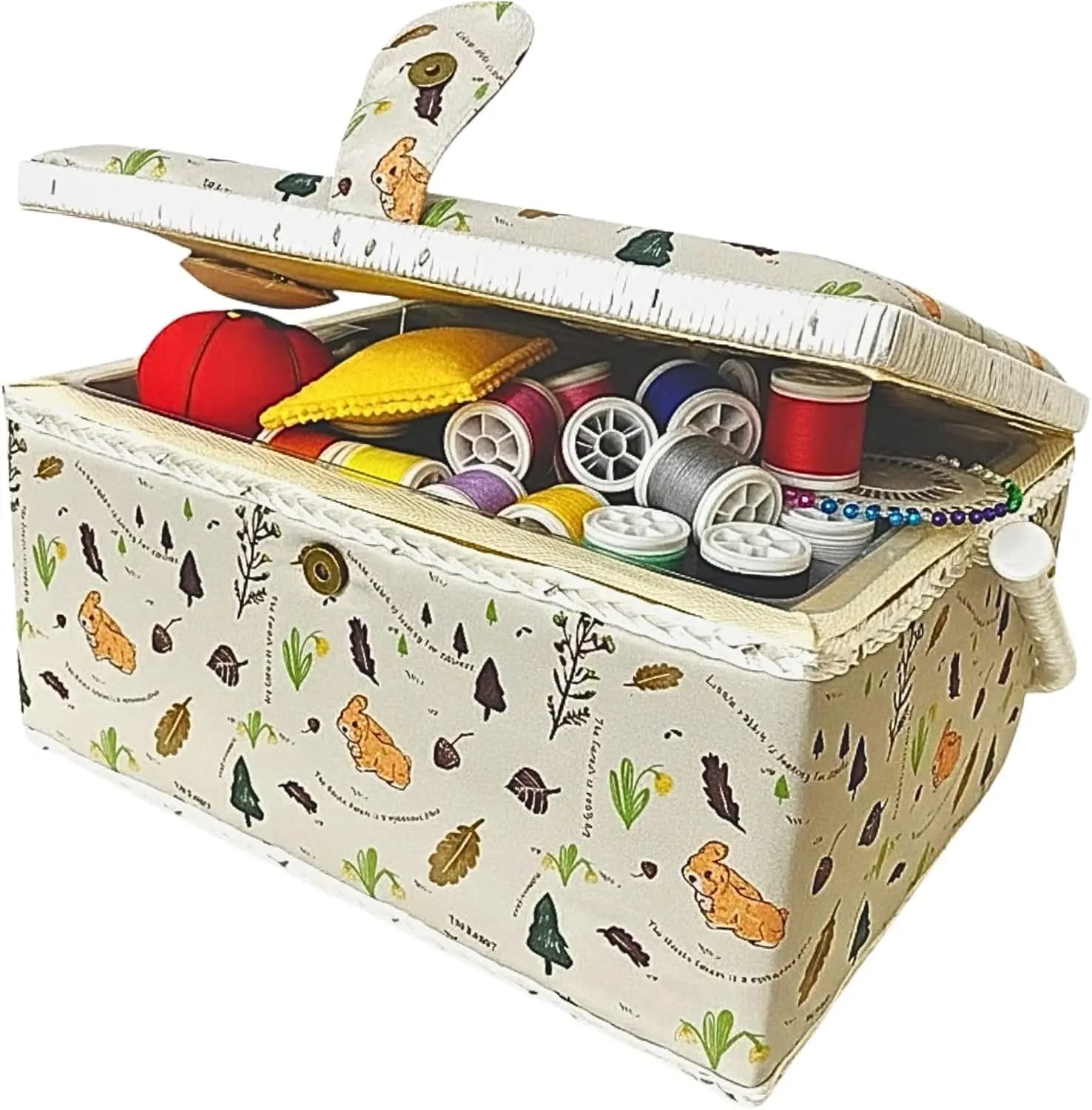 Kit cestino da cucito in legno con strumenti completi, grande organizer con vassoio rimovibile e cuscino per pomodoro per cucito a mano fai da te