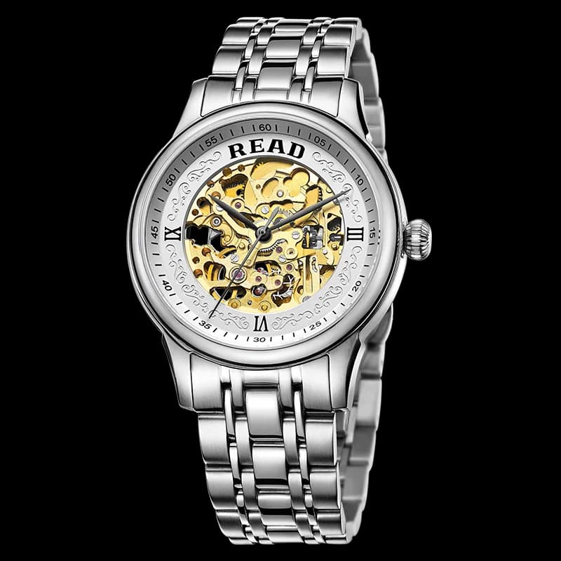 READ Men Skeleton Automatic Watch | Stainless Steel Case & Band | Sapphire Crystal | Roman Numeral Dial | 50M Water Resistant