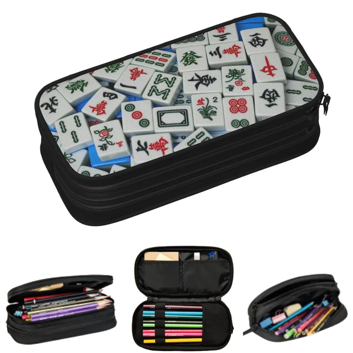 Astucci per matite con motivo Mahjong per studenti, astuccio scolastico, borsa per matite, astuccio di grande capacità