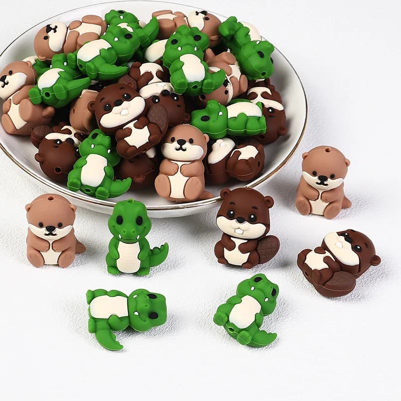20pcs 3D Crocodile Silicone Beads Food Grade Teether beads For Jewelry Making DIY Pacifier Chain Necklace Jewelry Accessories