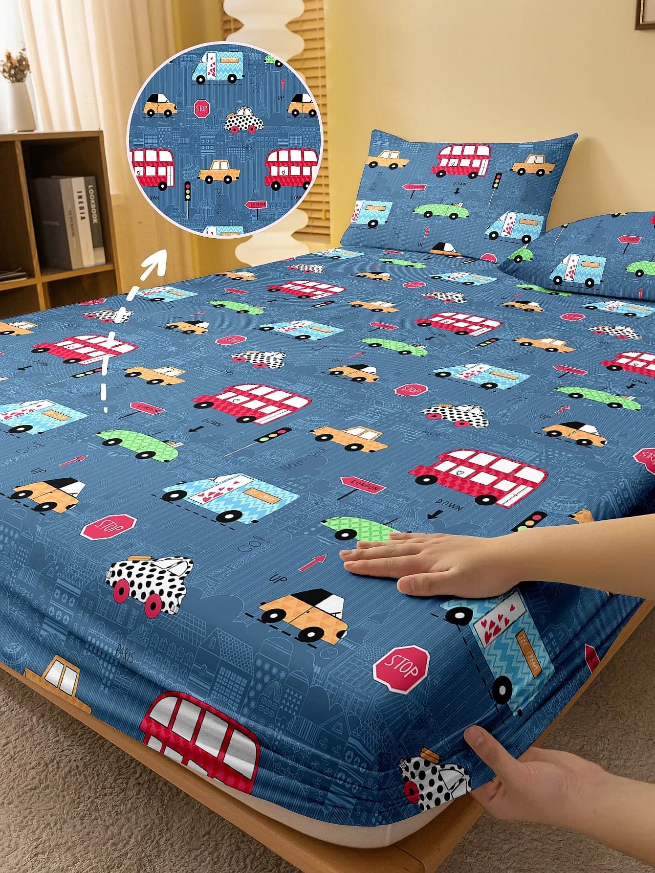 1 Cartoon Fun Printed Matte Fitted Sheet Bedroom Bed Cover Bedding Single Size Soft Breathable