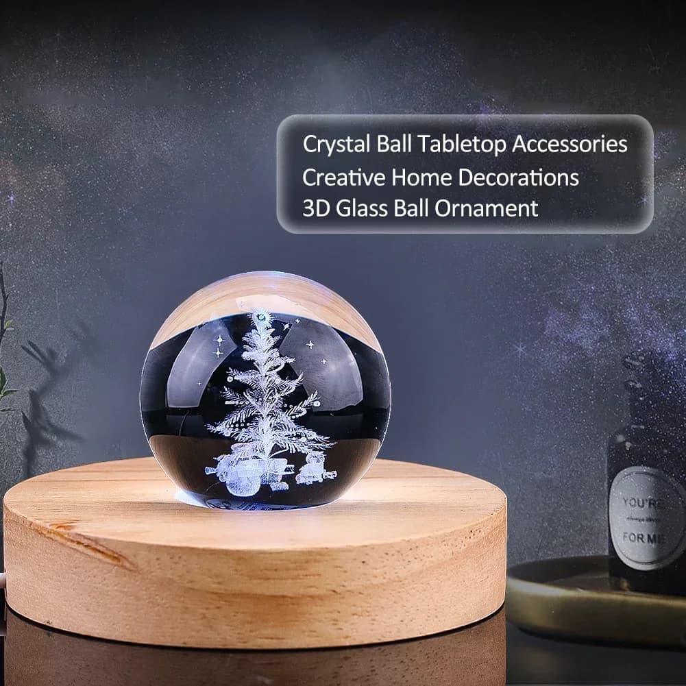 Ornament paper clips with Christmas tree glass ball with 3D laser engraved crystal ball with home decoration support, holiday Christmas display