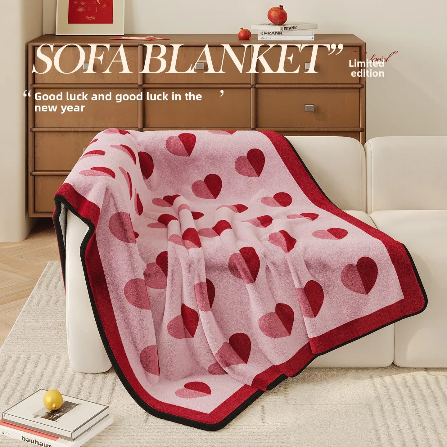 Coperta Decorativa Rossa per Capodanno, Coperta Piccola Calda in Poliestere per Ufficio, Autunno Inverno, per Pisolino, Divano, Coperta a Spalla, Coperta Avvolgente