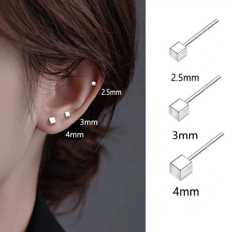925 Sterling Silver Prevenzione delle allergie Piercing Bone Mini 2.5/3/4MM Quadrato Unisex Orecchino a perno Foro per l'orecchio Accessori per la cura