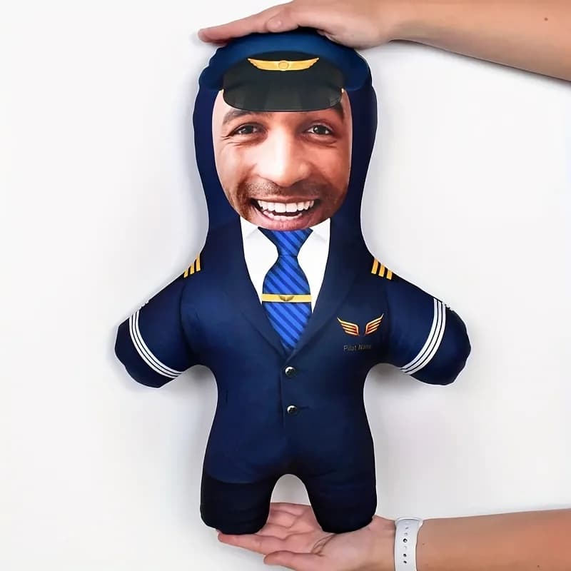 Cuscino Personalizzato a Doppia Faccia a Forma di Viso di un Pilota di Aereo