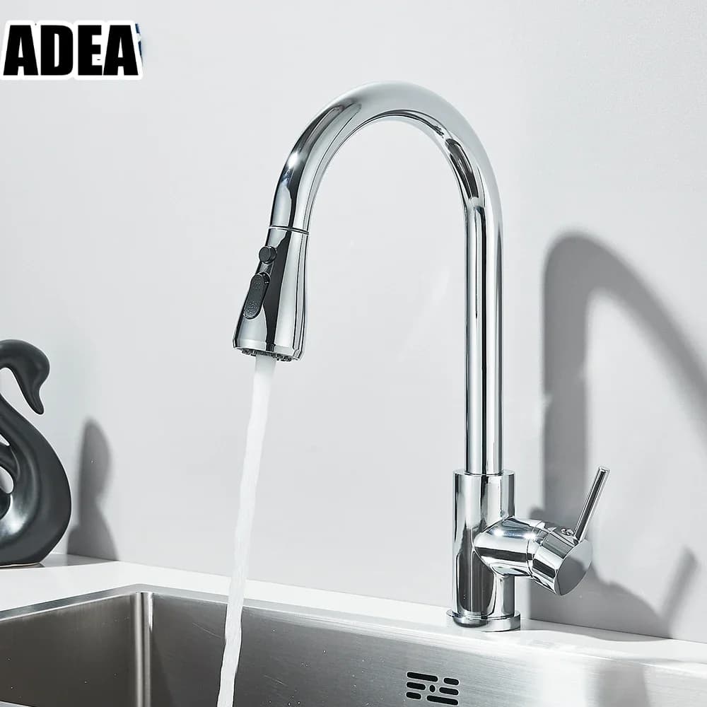 Rubinetto da Cucina ADEA Cromato, Montaggio su Piano, con Doccetta Estraibile, Miscelatore Monocomando per Lavello con Getto e Spruzzatore
