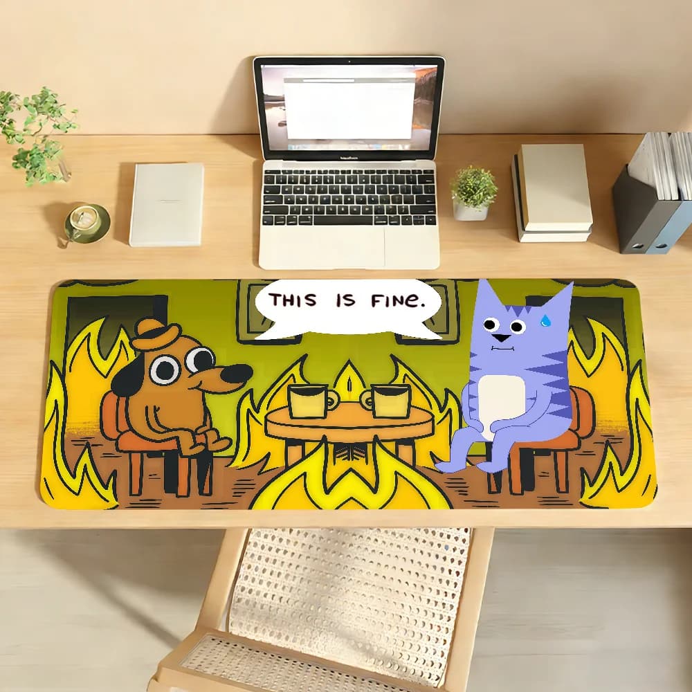Simpatico tappetino per mouse con cane 'This Is Fine', antiscivolo, per scrivania, PC, laptop, accessori in gomma, per ufficio, tastiera, grande, per giocatori, decorazione