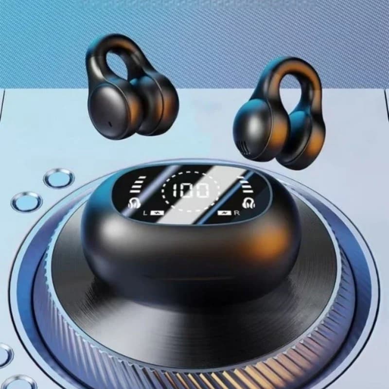 Auricolari Bluetooth senza fili con clip per l'orecchio, display LED della carica, cuffie per smartphone, audio HD, cuffie da gioco, sportive, con microfono