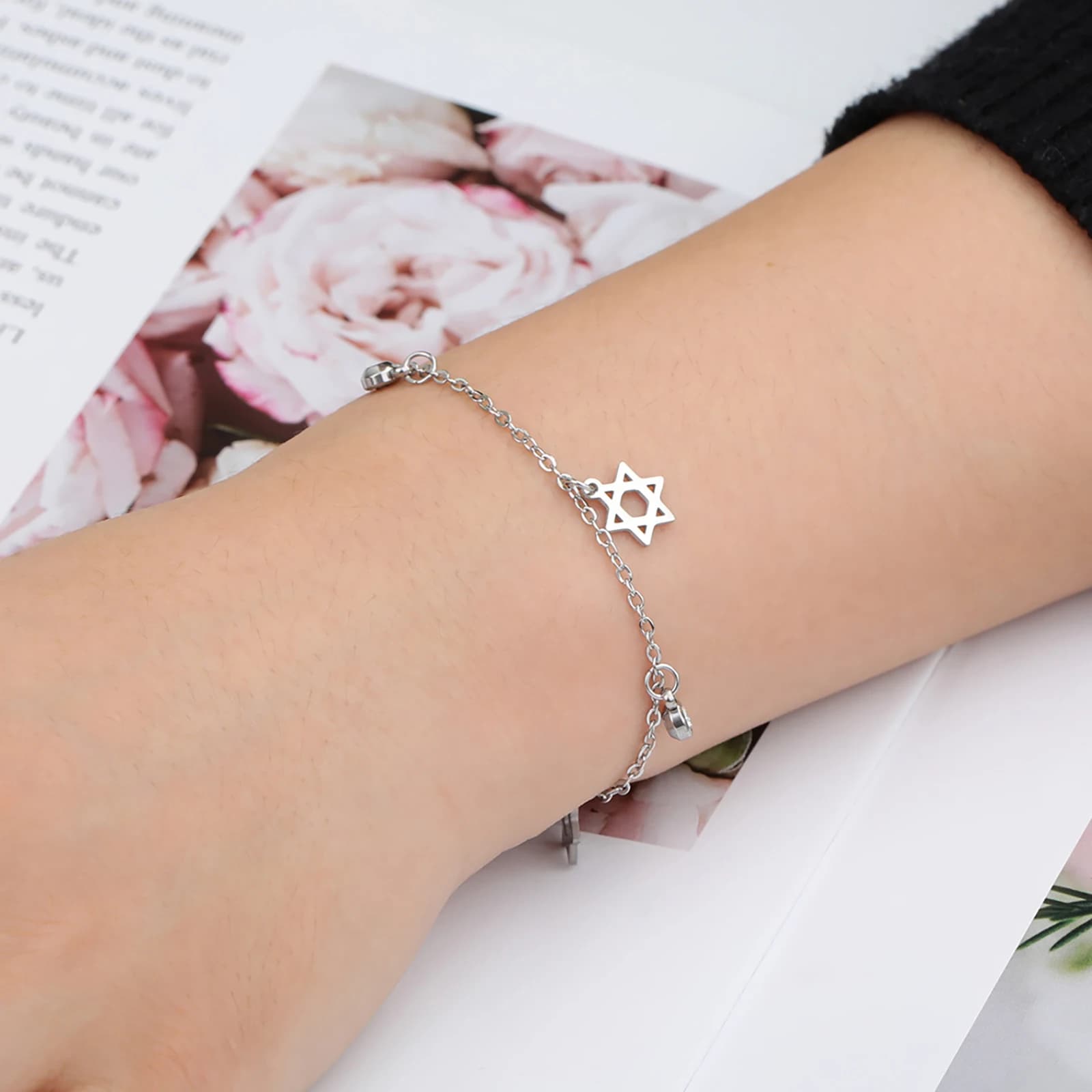 Cazador Braccialetti con ciondoli Stella di David in acciaio inossidabile per donna Braccialetti con zirconi trasparenti Esagramma Gioielli ebrei all'ingrosso 2026