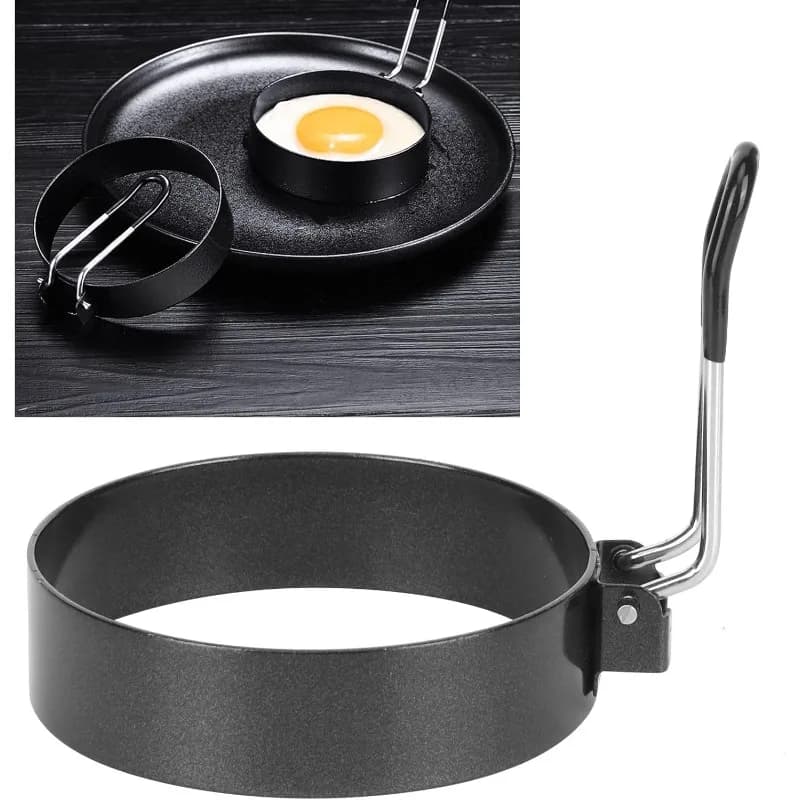 Stampo per anello per uova, padella antiaderente in acciaio inossidabile con manico resistente al calore per friggere hamburger, utensili da cucina facili da pulire