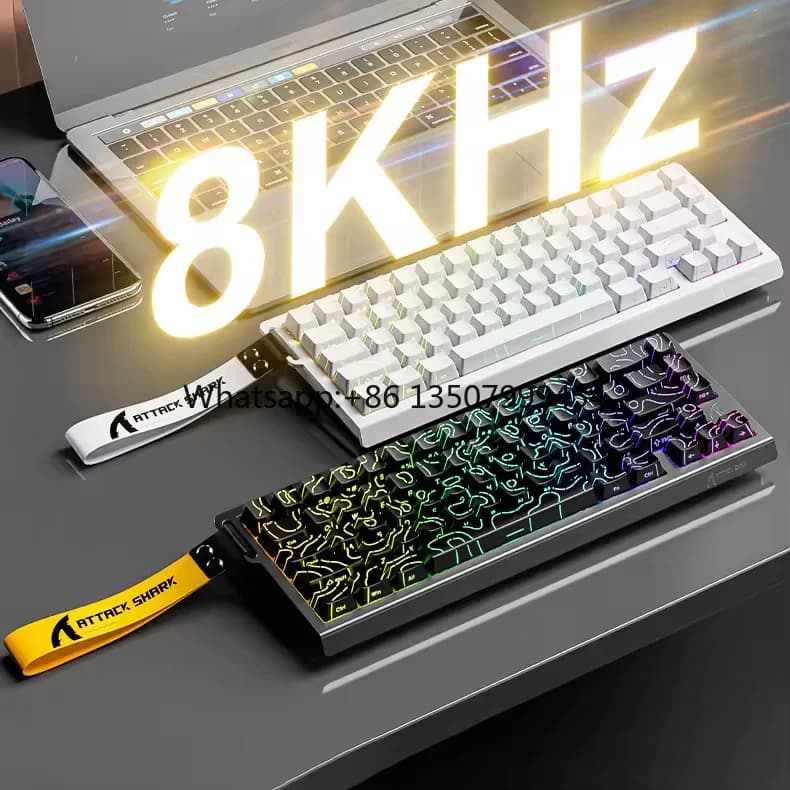 Attack Shark X68 He Tastiera da Gaming Cablata RGB 8KHz con Illuminazione RGB e Funzioni Vocali in Inglese, Tastiera Meccanica da Gaming per Desktop