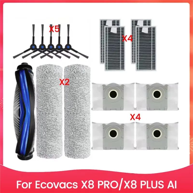 B50C 16PCS Vacuum Cleaner Brush Dust Bag And Filter Set For Ecovacs X8 PRO X8 PLUS AI Vacuum Cleaner Replacement Parts