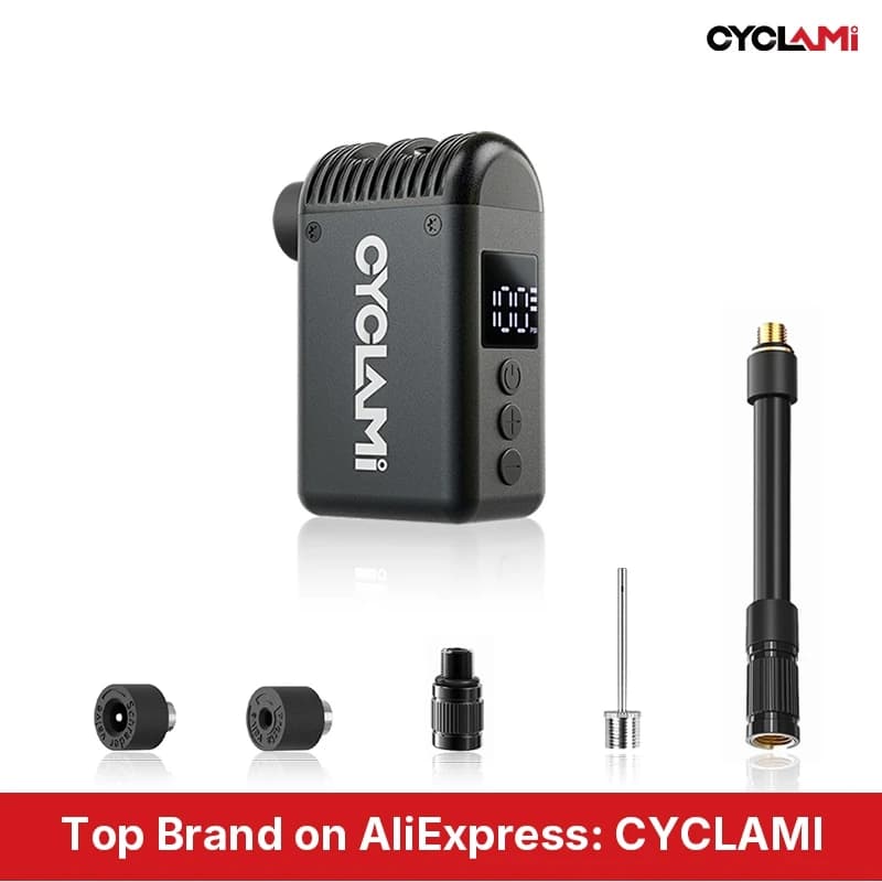Pompa Portatile per Bicicletta CYCLAMI, Gonfiatore ad Aria 100 PSI con Display Pressione Pneumatici per Bici da Strada e MTB, Valvole Schrader e Presta, Accessori Bici A2