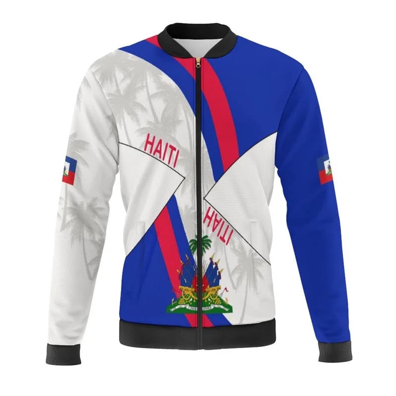 Mappa della bandiera di Haiti Stampa 3d Giubbotti Giacca bomber da uomo Oversize Harajuku Giacca con cerniera Kid Street Tute Capispalla maschile Top