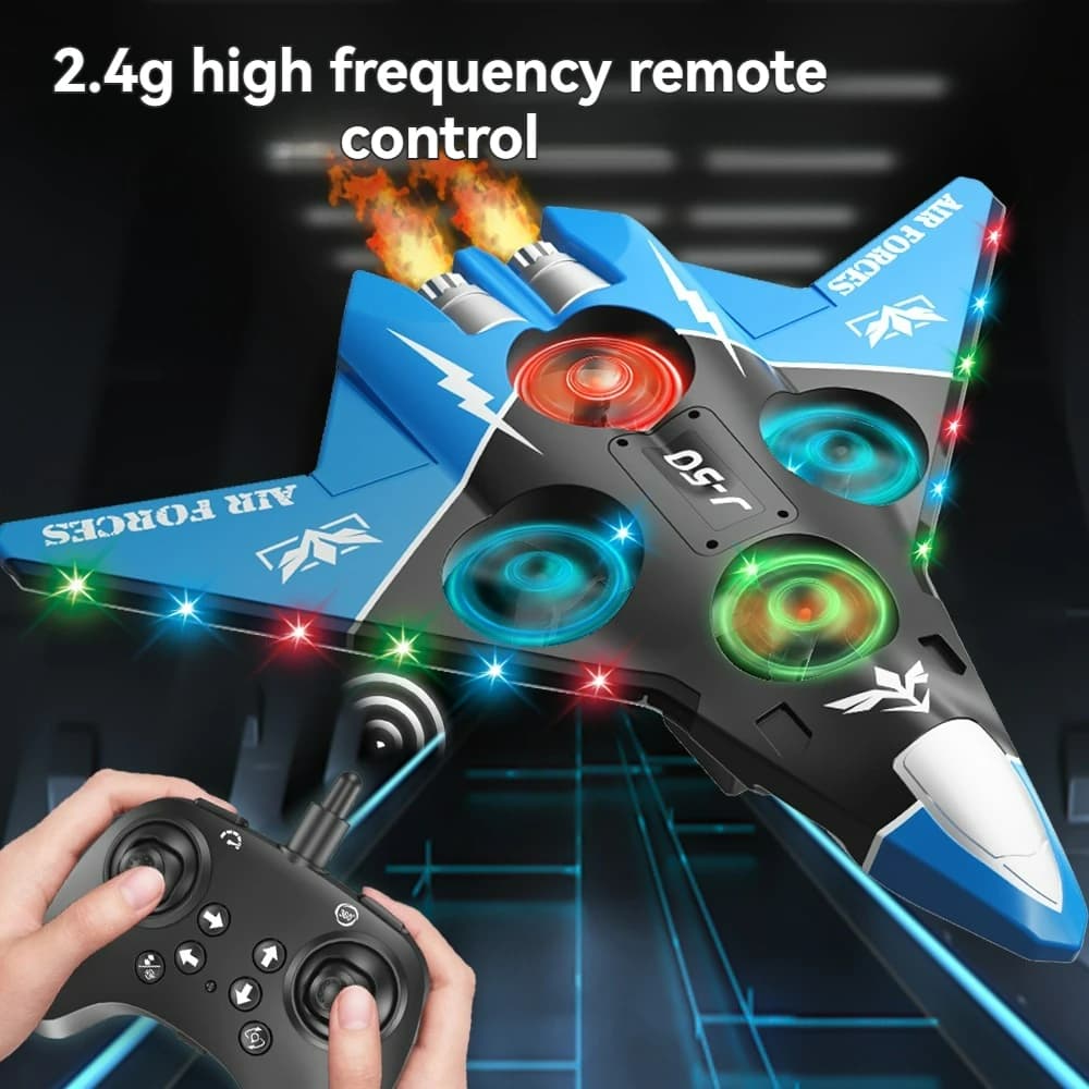 Aereo RC in Schiuma, Caccia Telecomandato 2.4G, Aliante Acrobatico 360° ° Aeromodello Volante in Schiuma EPP con LED, Giocattolo per Bambini