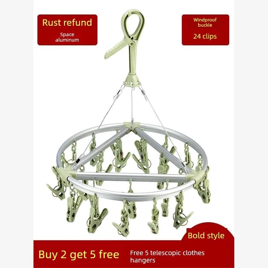 Aluminum Alloy Rod Metal Clothes Hanger for Home Use round Multi-Function Drying Rack Balcony Windproof Sock Clip Creative De...