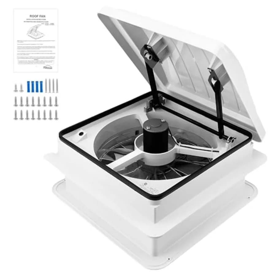 Ventilatore da Tetto per Camper 14'' con Luce LED - 4 Velocità Reversibili, Ventilatore Elettrico Deluxe 12V con Controllo Touch On-Off e Regolazione Velocità