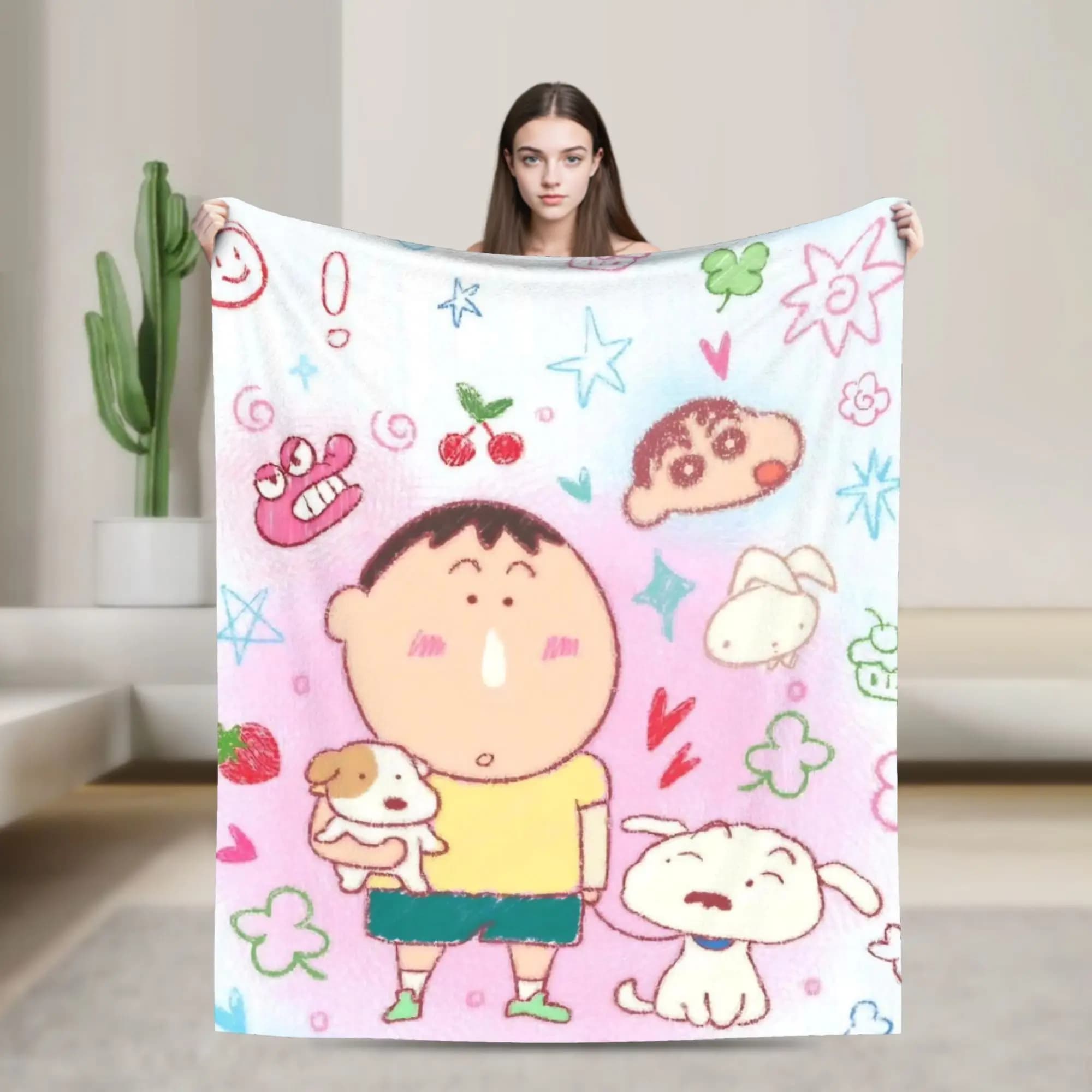 Crayons Shin Chans Anime Blankets Flannel Spring/Autumn Portable Warm Throw Blankets for Bedding Travel Plush Thin Quilt