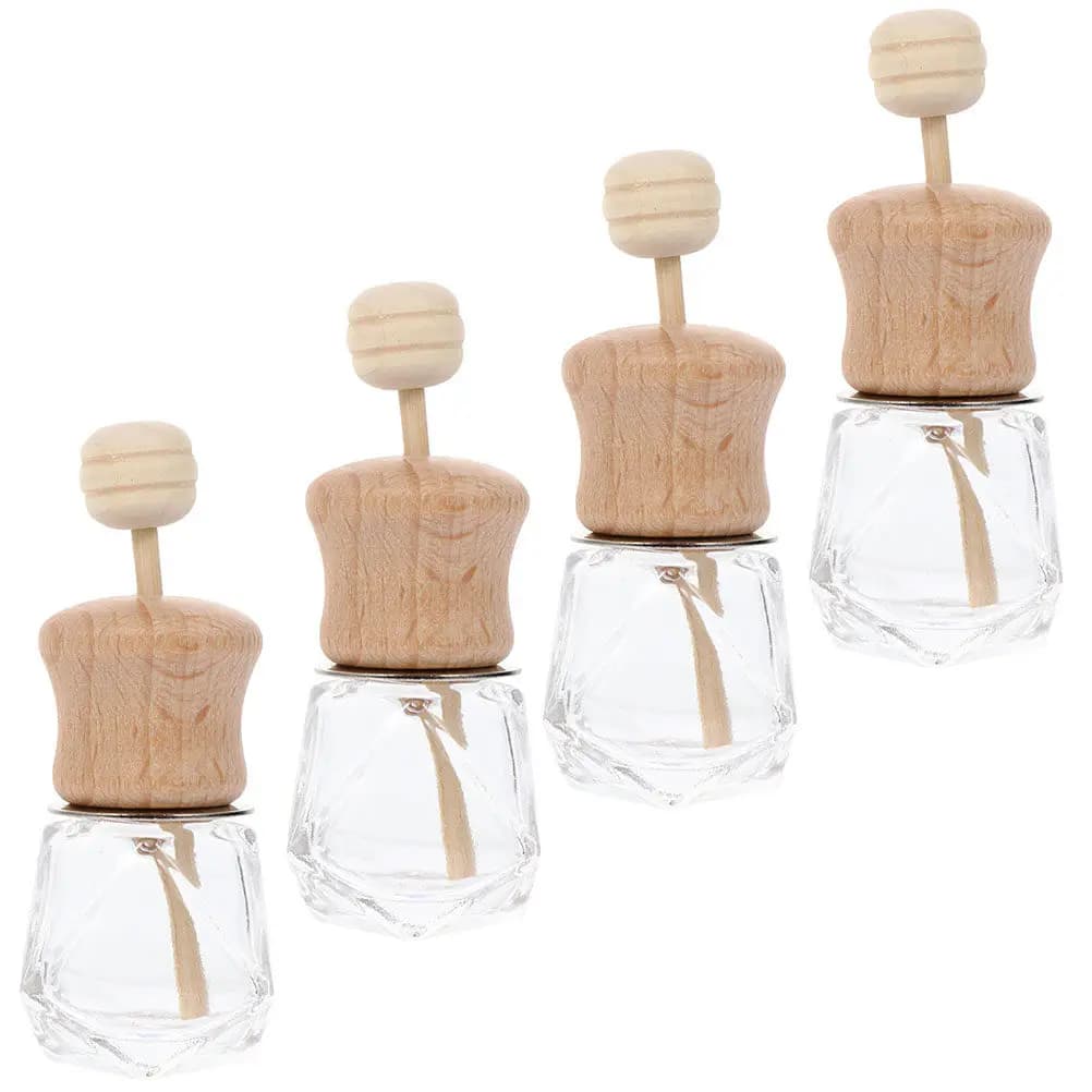 4Pcs Glass Wood Car Air Freshener Bottles Refillable Essential Oil Diffusers for Aromatherapy Fragrance Customization in